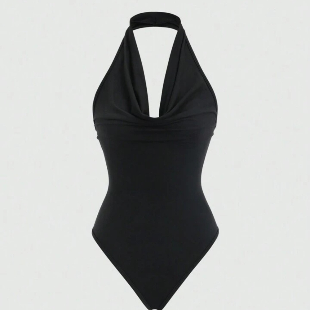 Black Cowl Neck Halter Body Suit